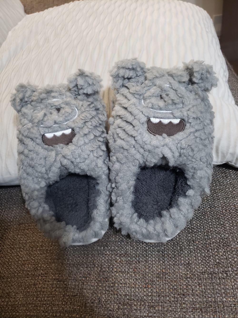 Gray Fuzzy Monster Slippers